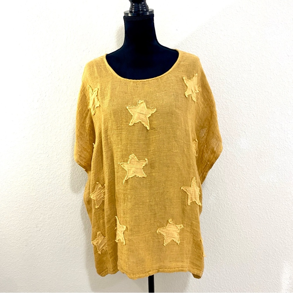 Namsar 100%‎ Linen Golden Star Embellished Women's Tunic, One Size